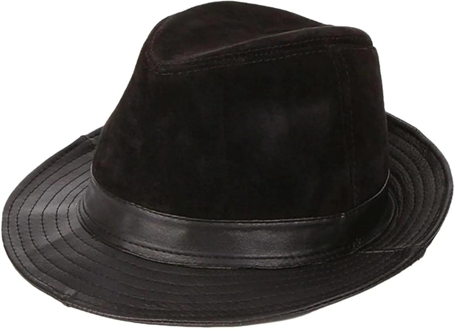 Mens Classic Trilby Cap Leather Fedora Hat Gentleman Jazz Hat for Wedding,Night Parties,Unisex