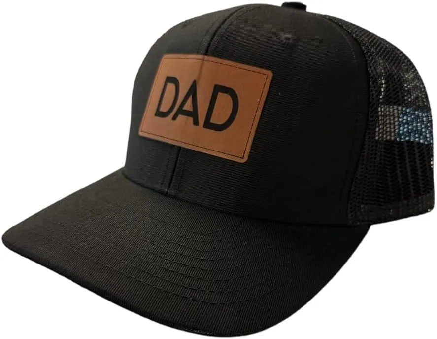 Mens Dad Hat, Gift for Dad, Gray Baseball Cap, Dad Trucker Hat, BR Rect Leather Patch Hat