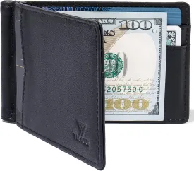 Mens Slim Wallet with Money Clip Front Pocket RFID Blocking Thin Bifold Leather Card Holder Minimalist Mini Billfold