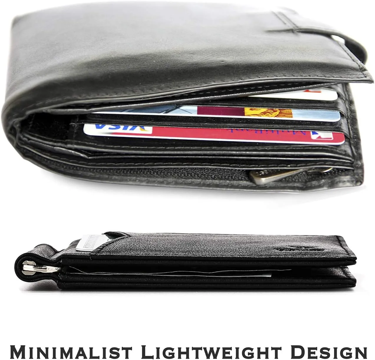 Mens Slim Wallet with Money Clip Front Pocket RFID Blocking Thin Bifold Leather Card Holder Minimalist Mini Billfold