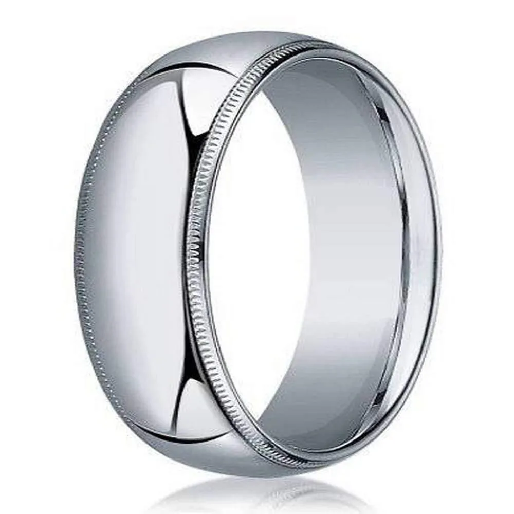 Milgrained Men's Designer Wedding Band in 18K White Gold | 8mm