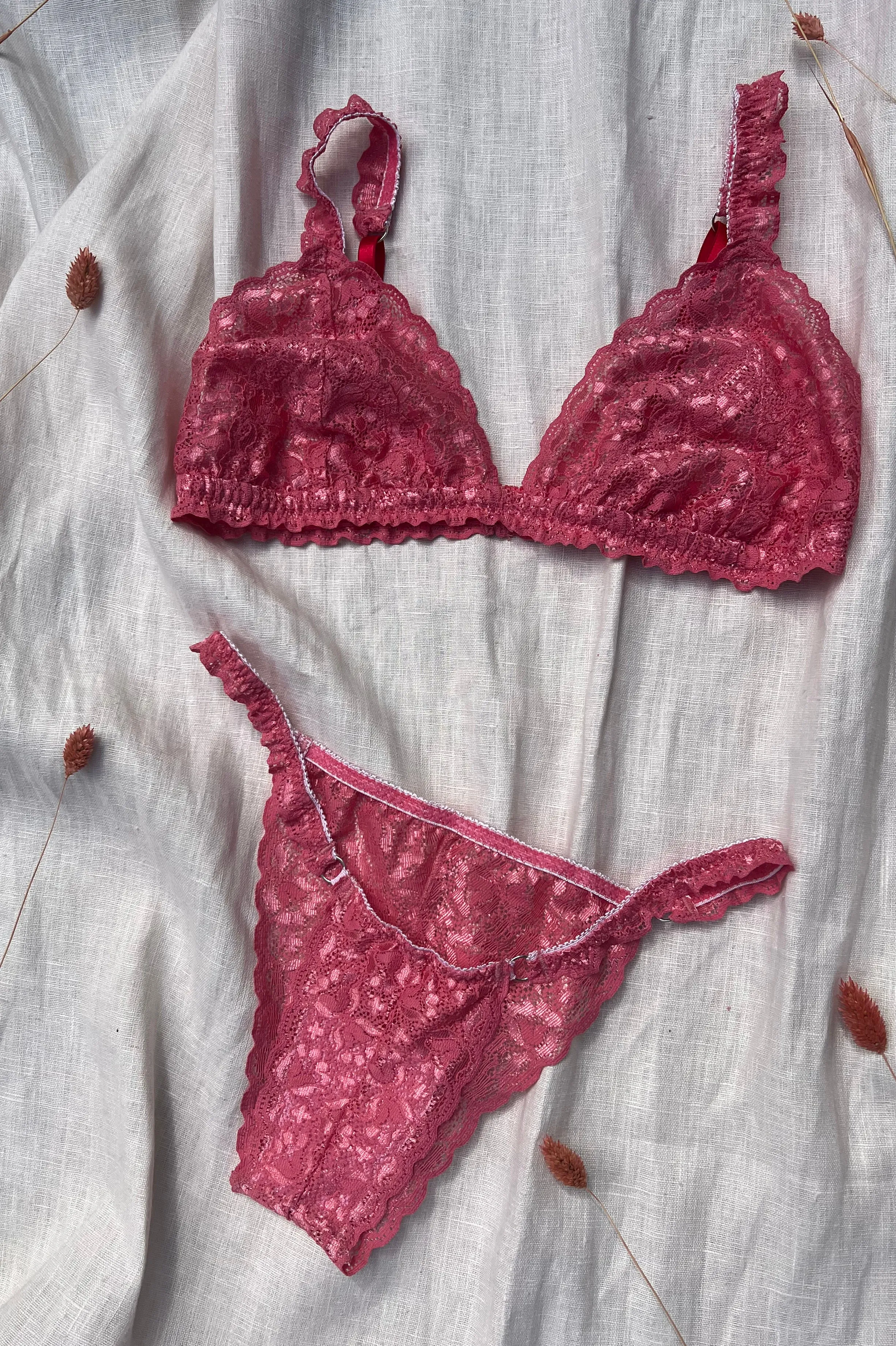 Miranda Triangle Bralette in Pink Lace