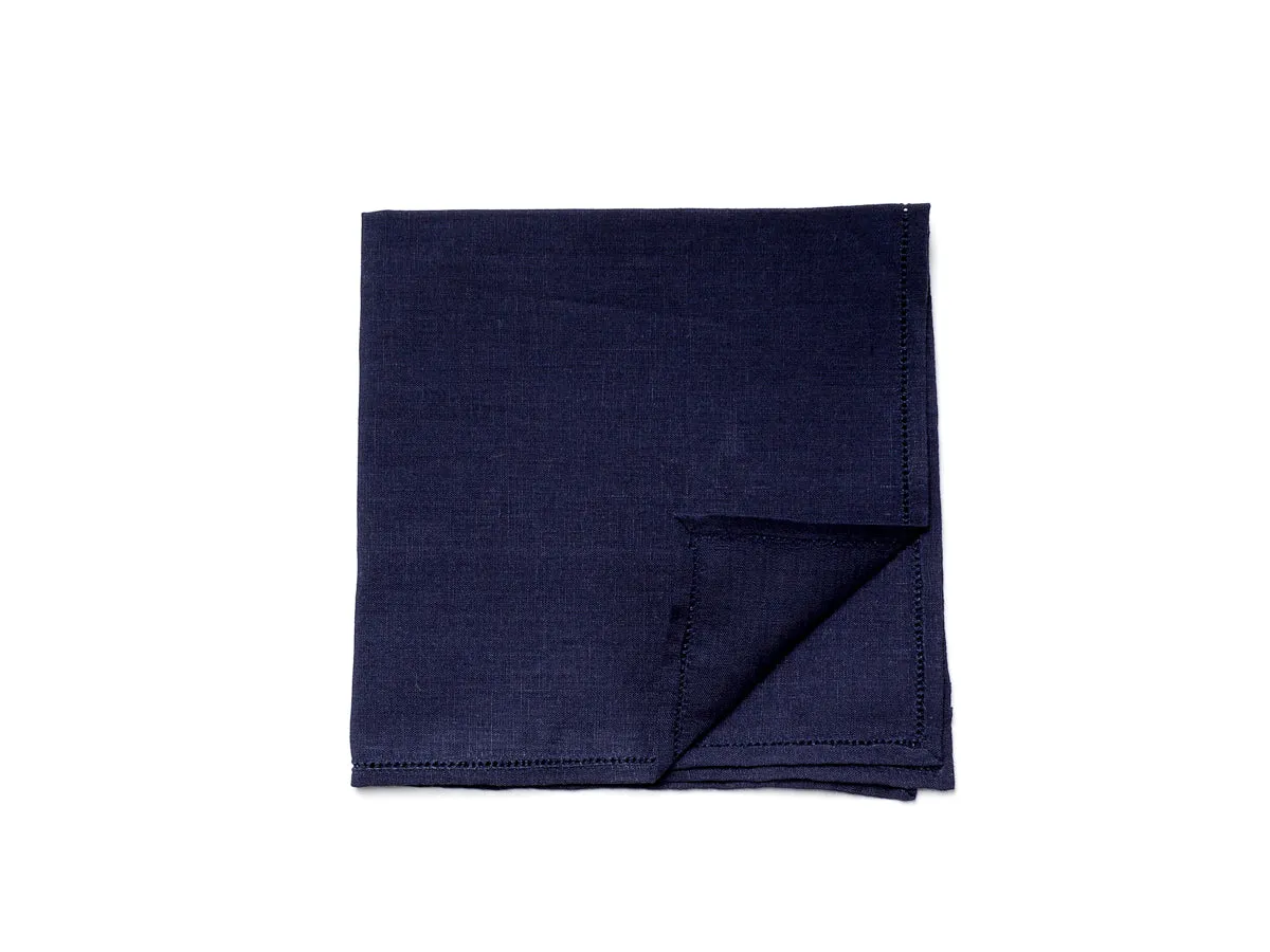 Navy Pocket Square with Hemstitch Edge