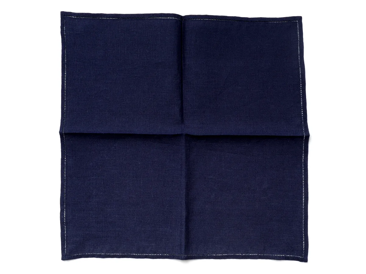 Navy Pocket Square with Hemstitch Edge