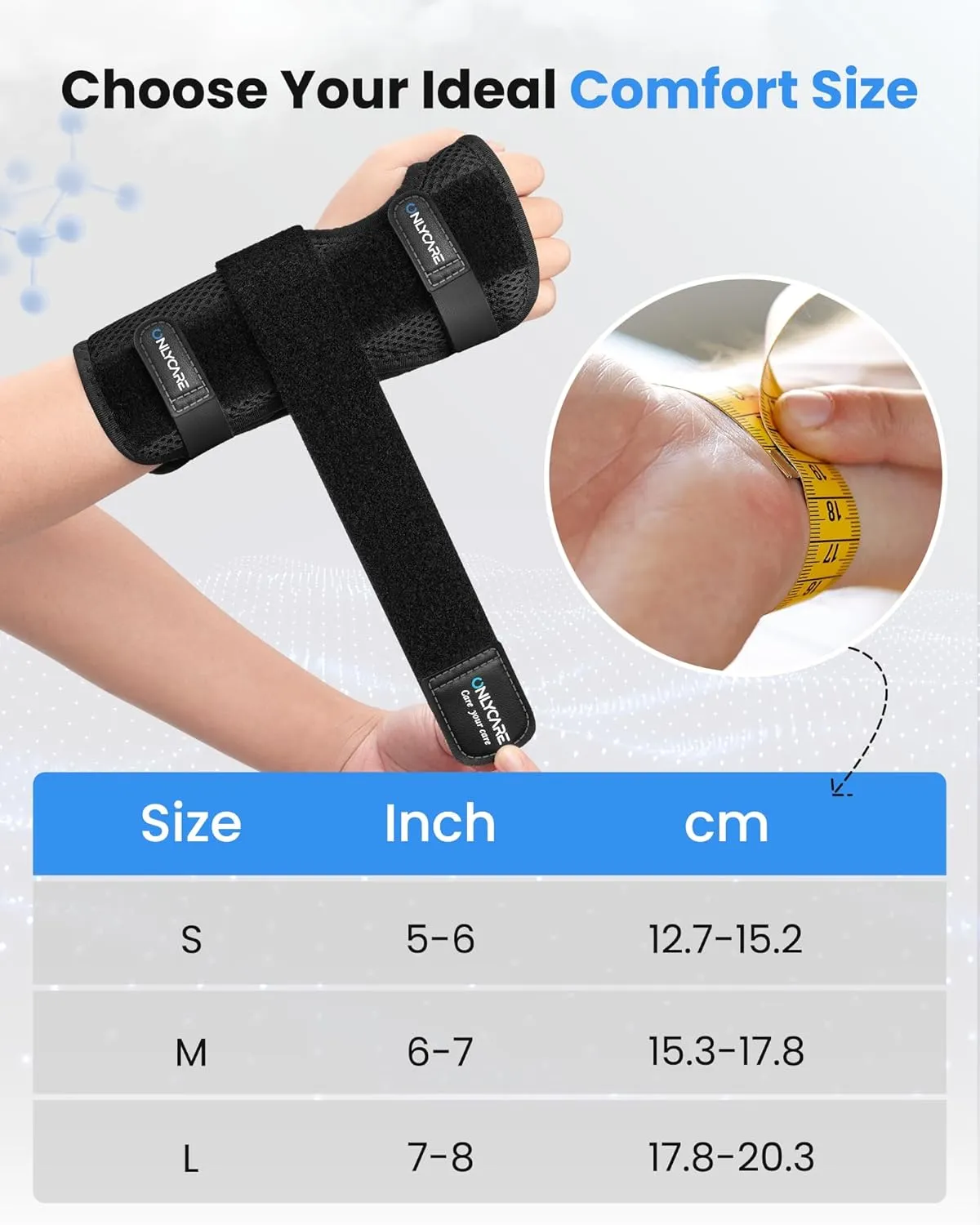 ONLYCARE FSA HSA Carpal Tunnel Wrist Brace Fit Right Hand, Adjustable Wrist Wraps Night Support, Metal Splint Stabilizer Relief Pain for Women Men, Hand Brace for Sprain, Arthritis, Tendonitis, L