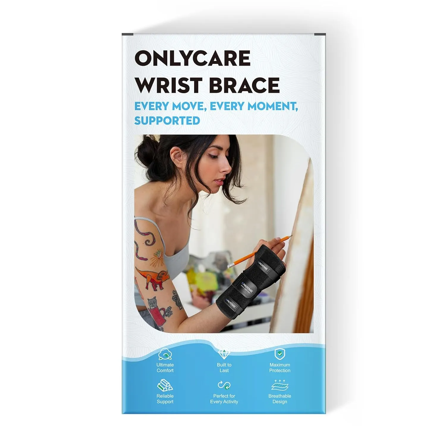 ONLYCARE FSA HSA Carpal Tunnel Wrist Brace Fit Right Hand, Adjustable Wrist Wraps Night Support, Metal Splint Stabilizer Relief Pain for Women Men, Hand Brace for Sprain, Arthritis, Tendonitis, L