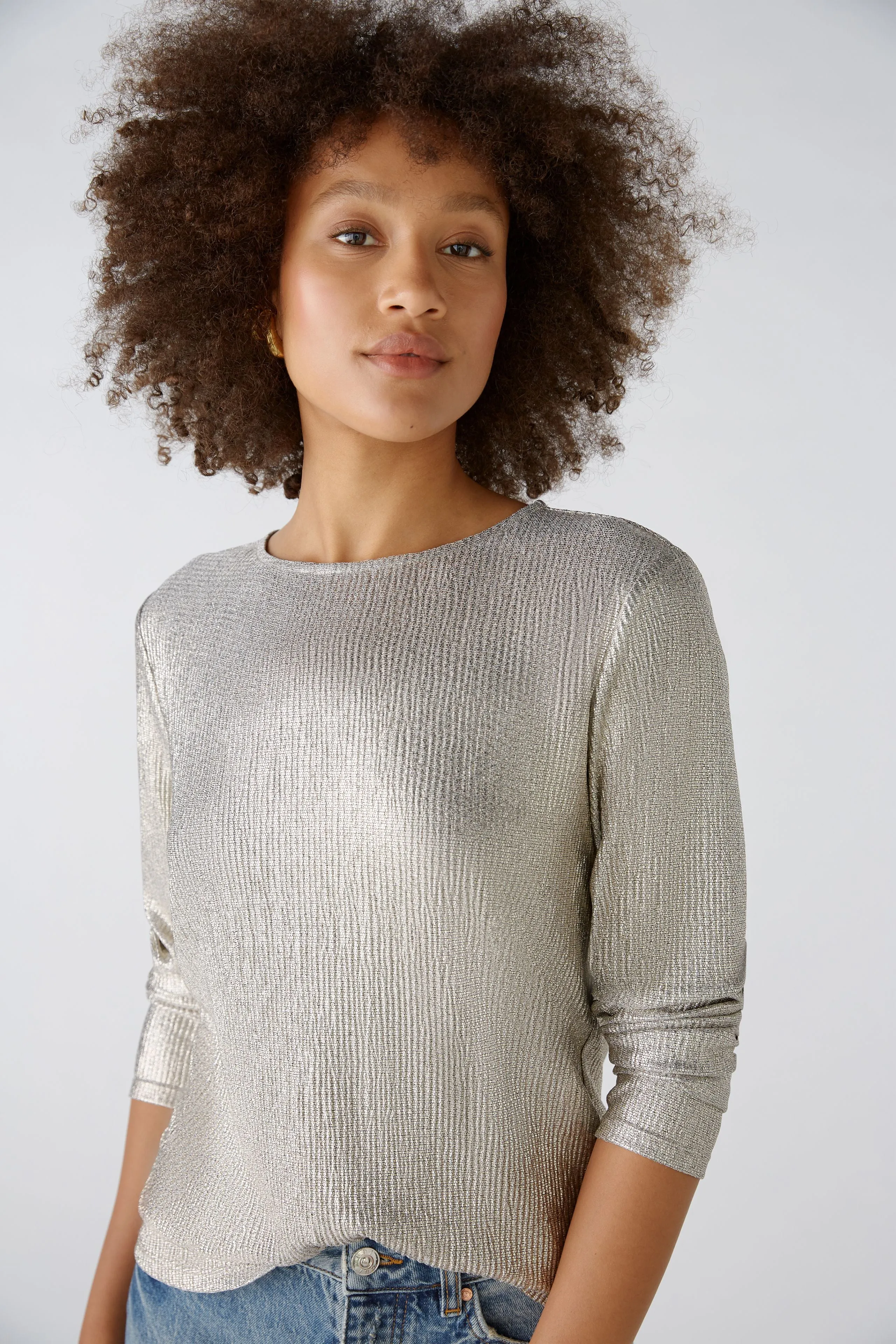 Oui Long Sleeve Top In Gold Lustre