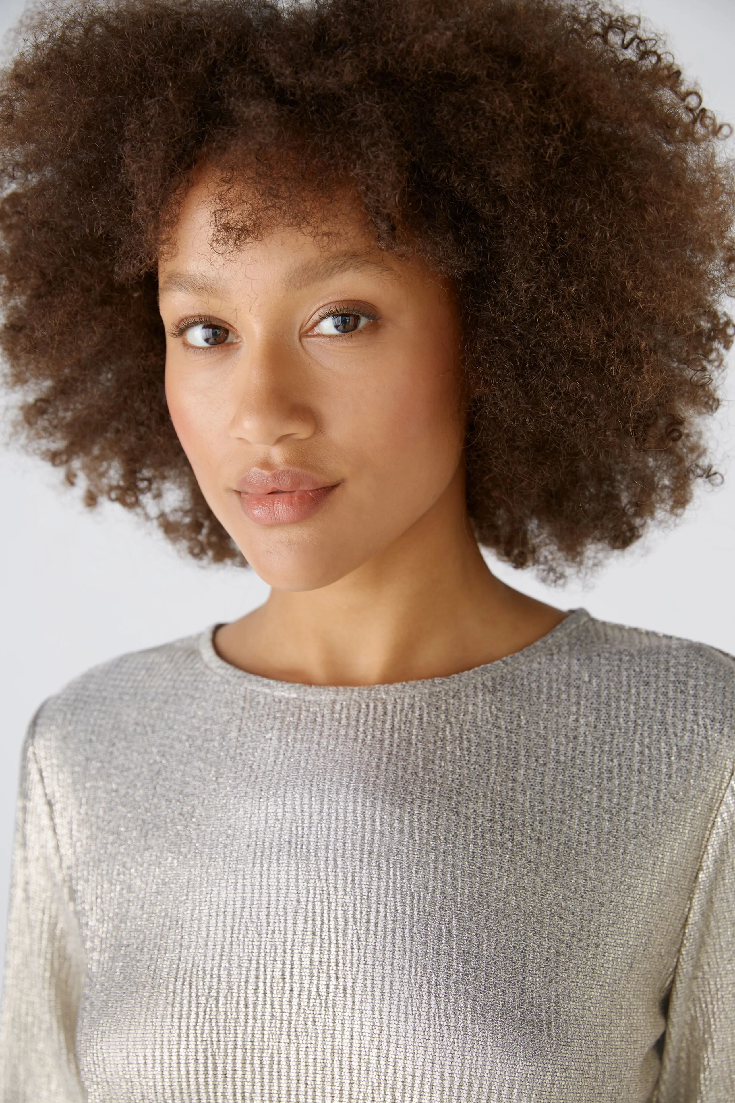 Oui Long Sleeve Top In Gold Lustre