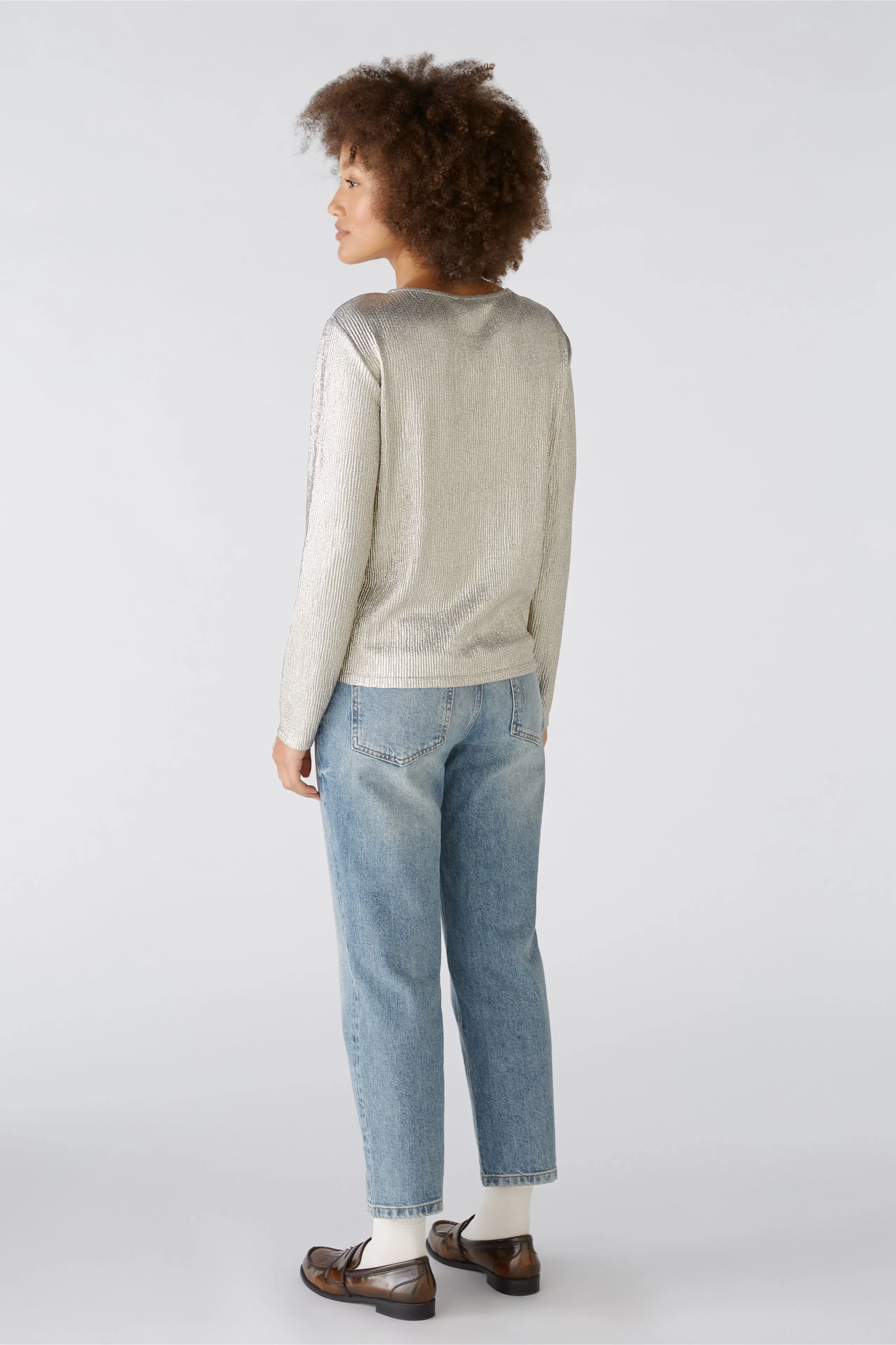 Oui Long Sleeve Top In Gold Lustre