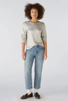 Oui Long Sleeve Top In Gold Lustre