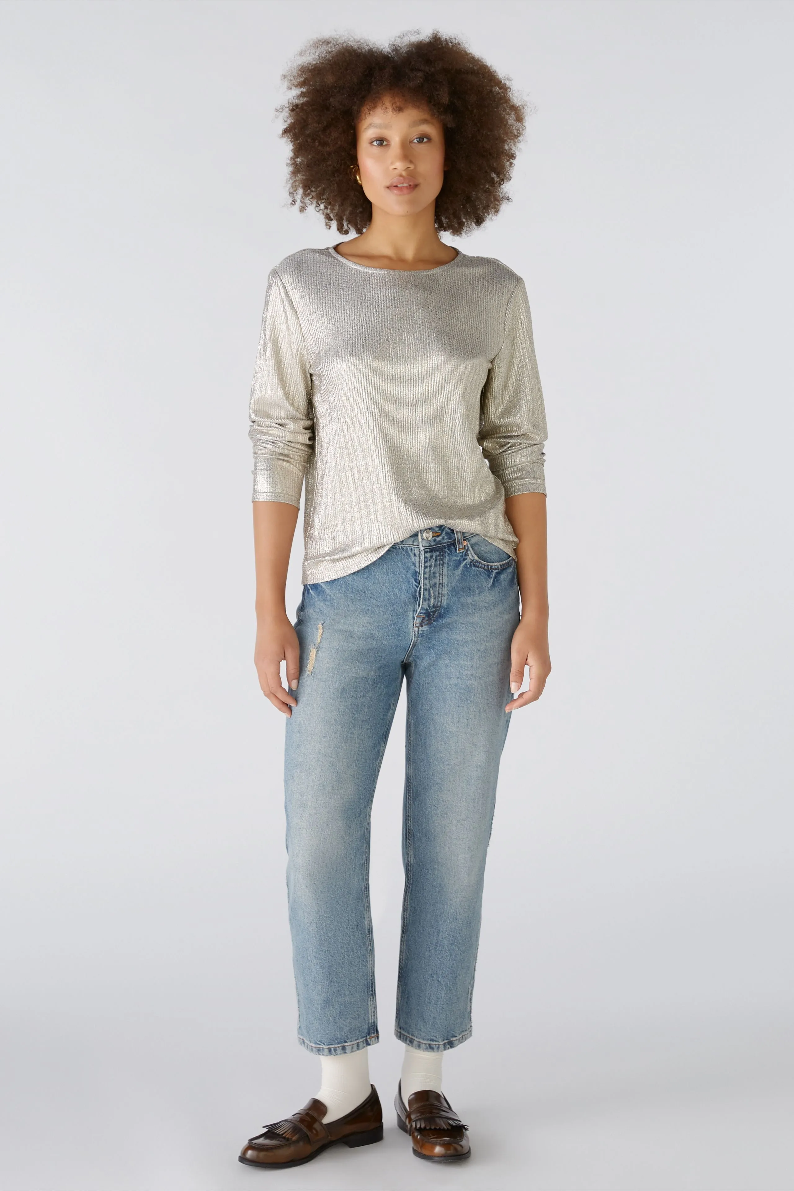 Oui Long Sleeve Top In Gold Lustre