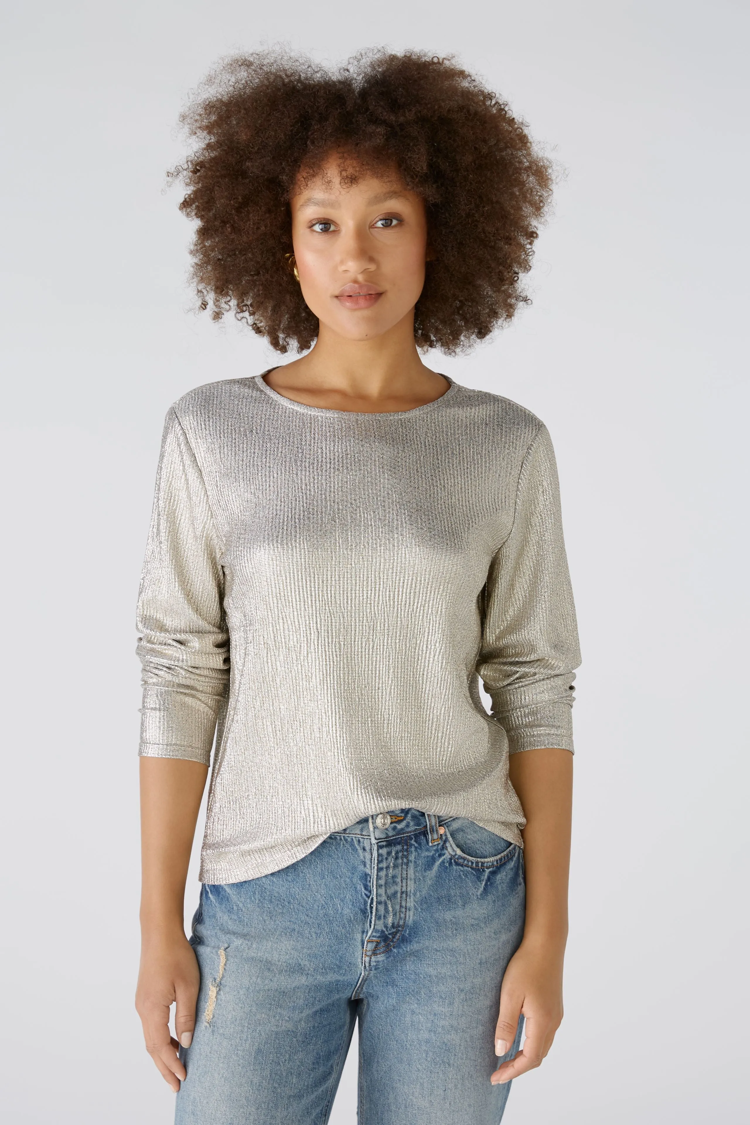 Oui Long Sleeve Top In Gold Lustre