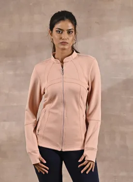 Stylish Peach Long-sleeve Jacket with Elegant Decorative Cuts