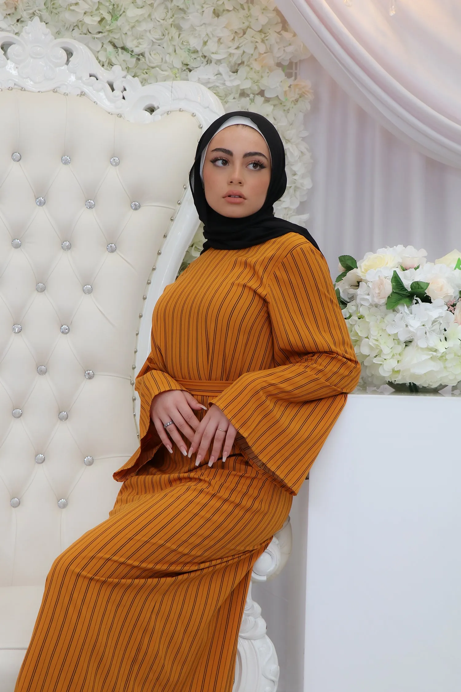 Petite Sheath Wide Sleeve Stripe Dress- Orange