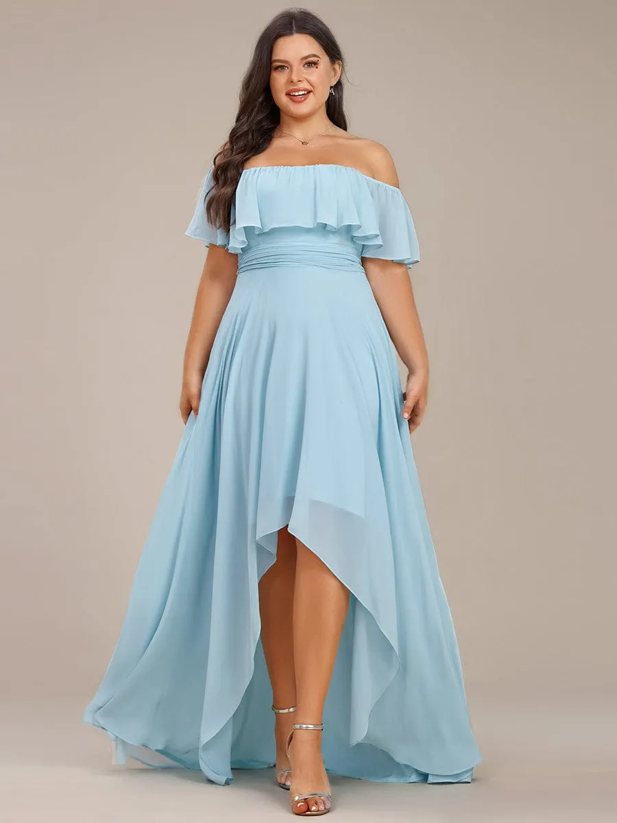 Plus Size Flowy Chiffon High-Low Off The Shoulder Bridesmaid Dress