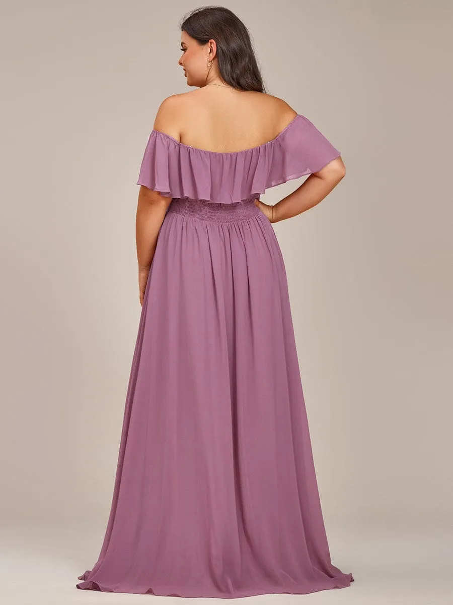Plus Size Flowy Chiffon High-Low Off The Shoulder Bridesmaid Dress
