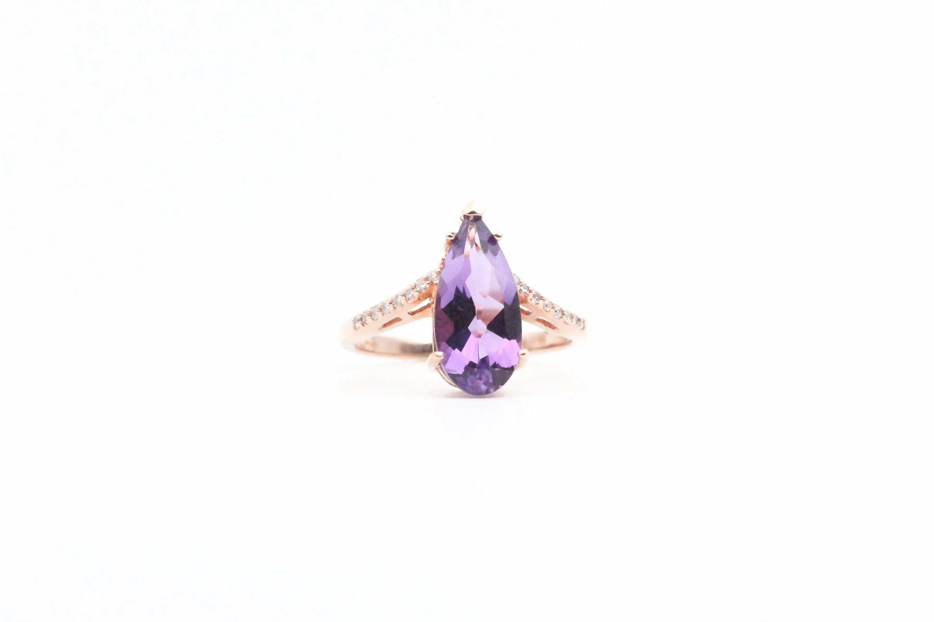 Rose Gold Pear Shaped Amethyst Ring