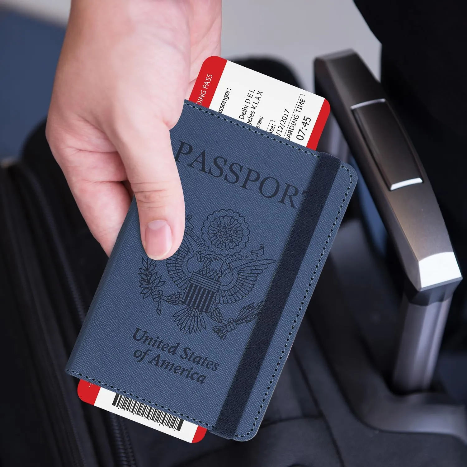 RSAquar Passport Holder for Women and Men, Premium PU Leather Travel Passport Wallet RFID Blocking Passport Cover Travel Documents Organizer (JD-Blue)