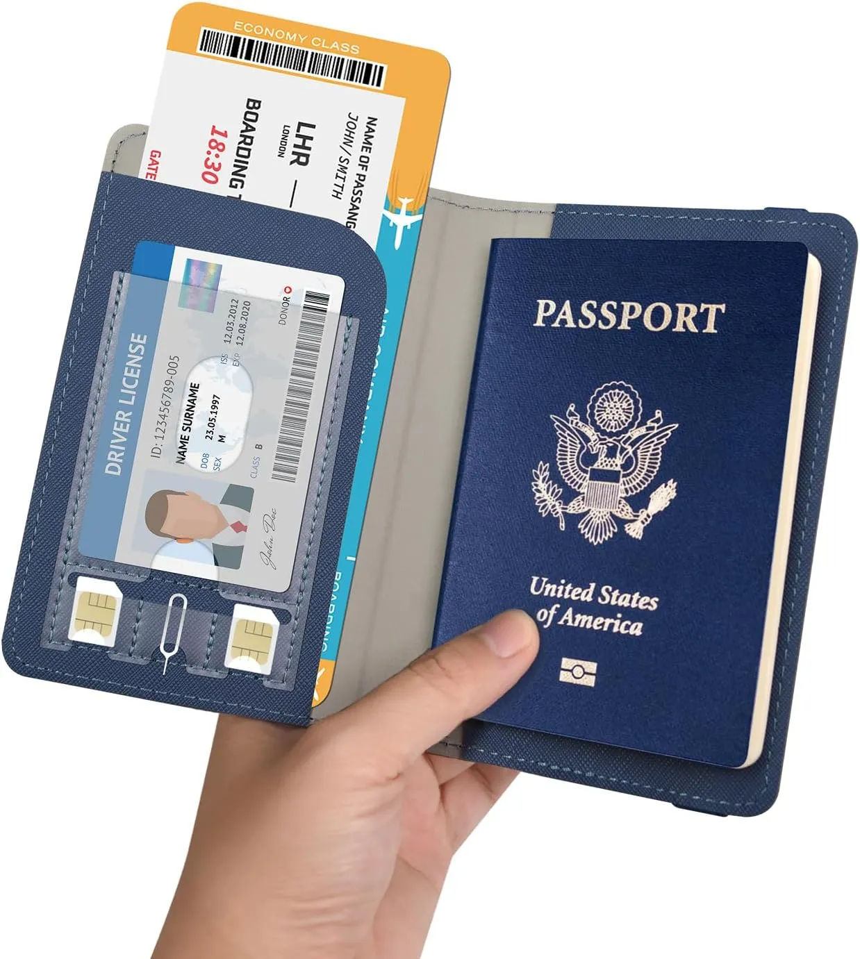 RSAquar Passport Holder for Women and Men, Premium PU Leather Travel Passport Wallet RFID Blocking Passport Cover Travel Documents Organizer (JD-Blue)