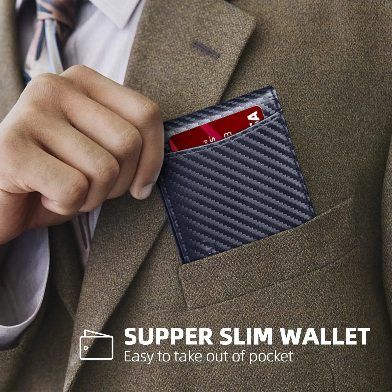 RUNBOX Genuine Leather Slim Wallet for Men RFID Blocking Bifold Minimalist Front Pocket Mens Wallet with Money Clip Thin Gift Box