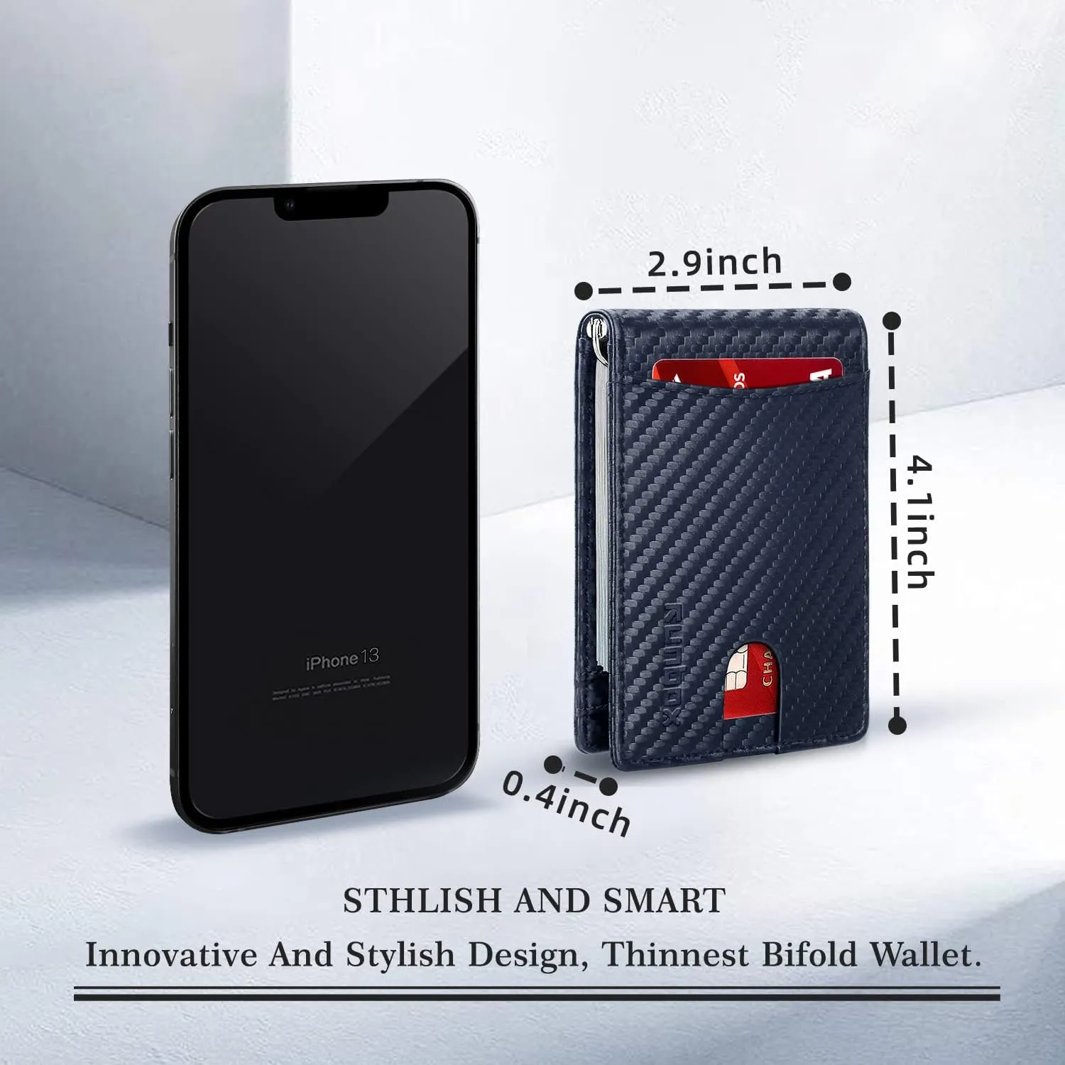 RUNBOX Genuine Leather Slim Wallet for Men RFID Blocking Bifold Minimalist Front Pocket Mens Wallet with Money Clip Thin Gift Box