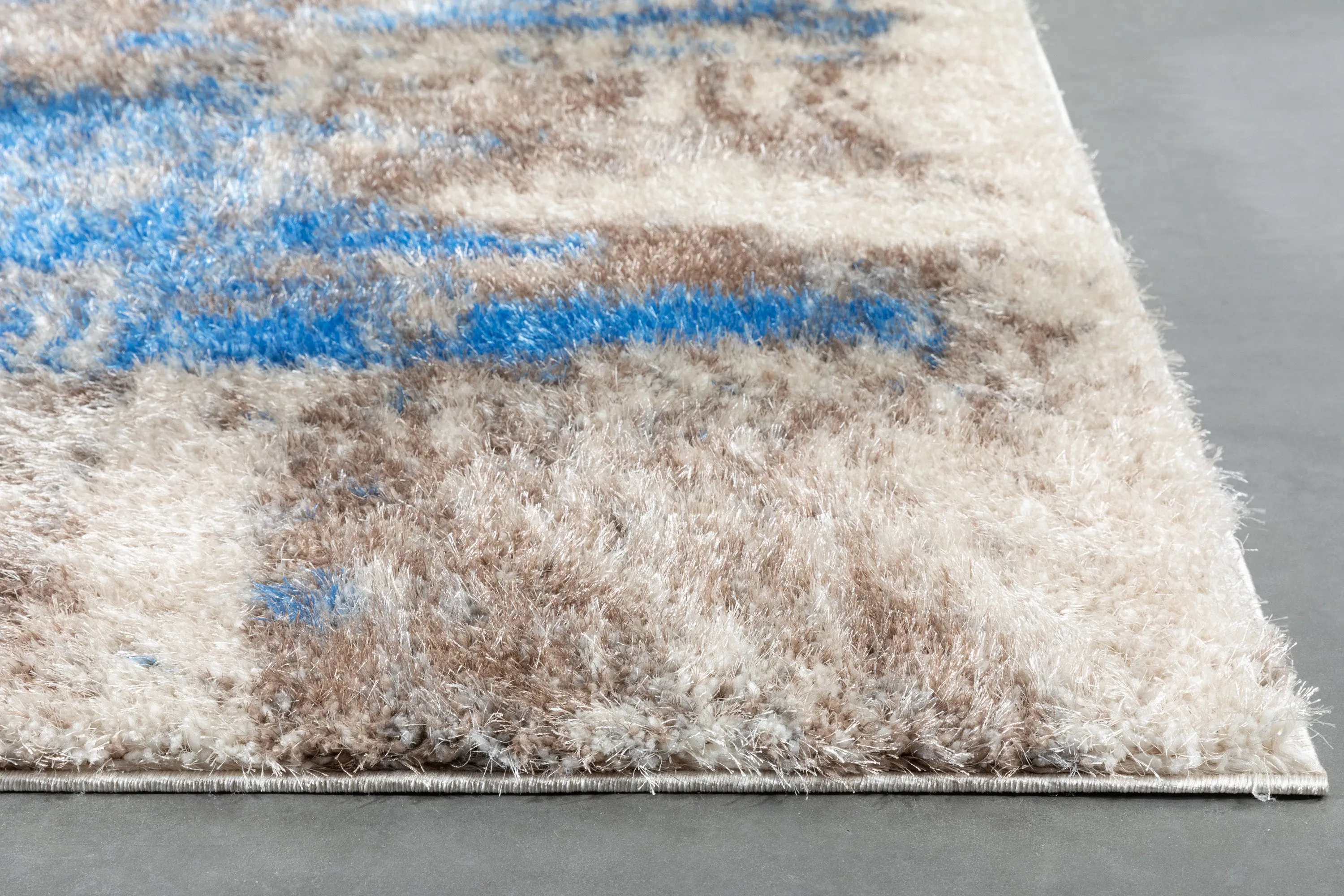 Sariah Modern Abstract Ivory Blue Shag Rug