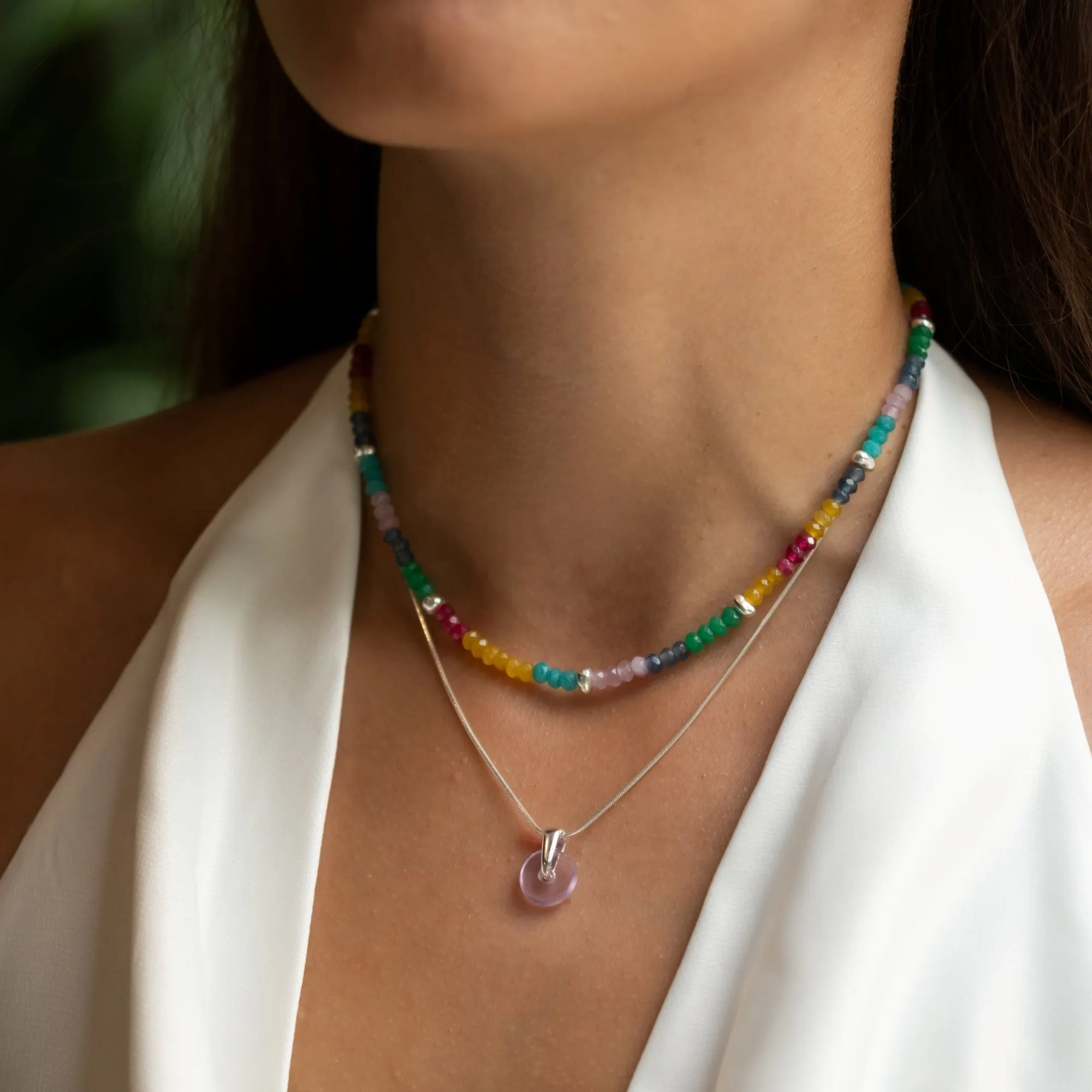 Silver Purple Spinning Disc Necklace