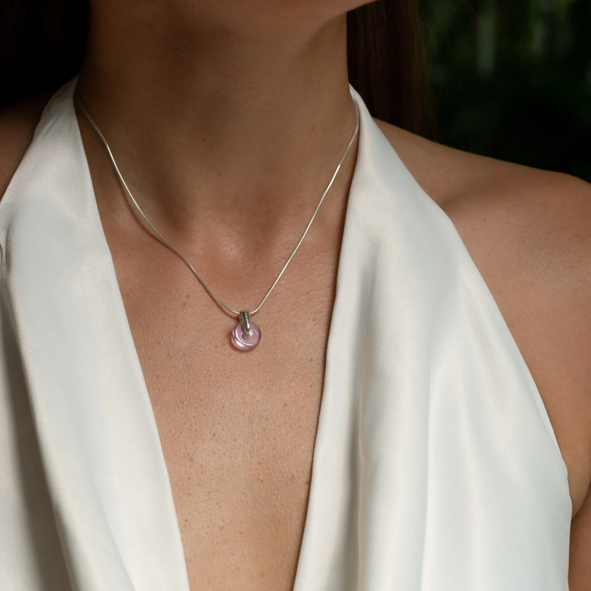 Silver Purple Spinning Disc Necklace
