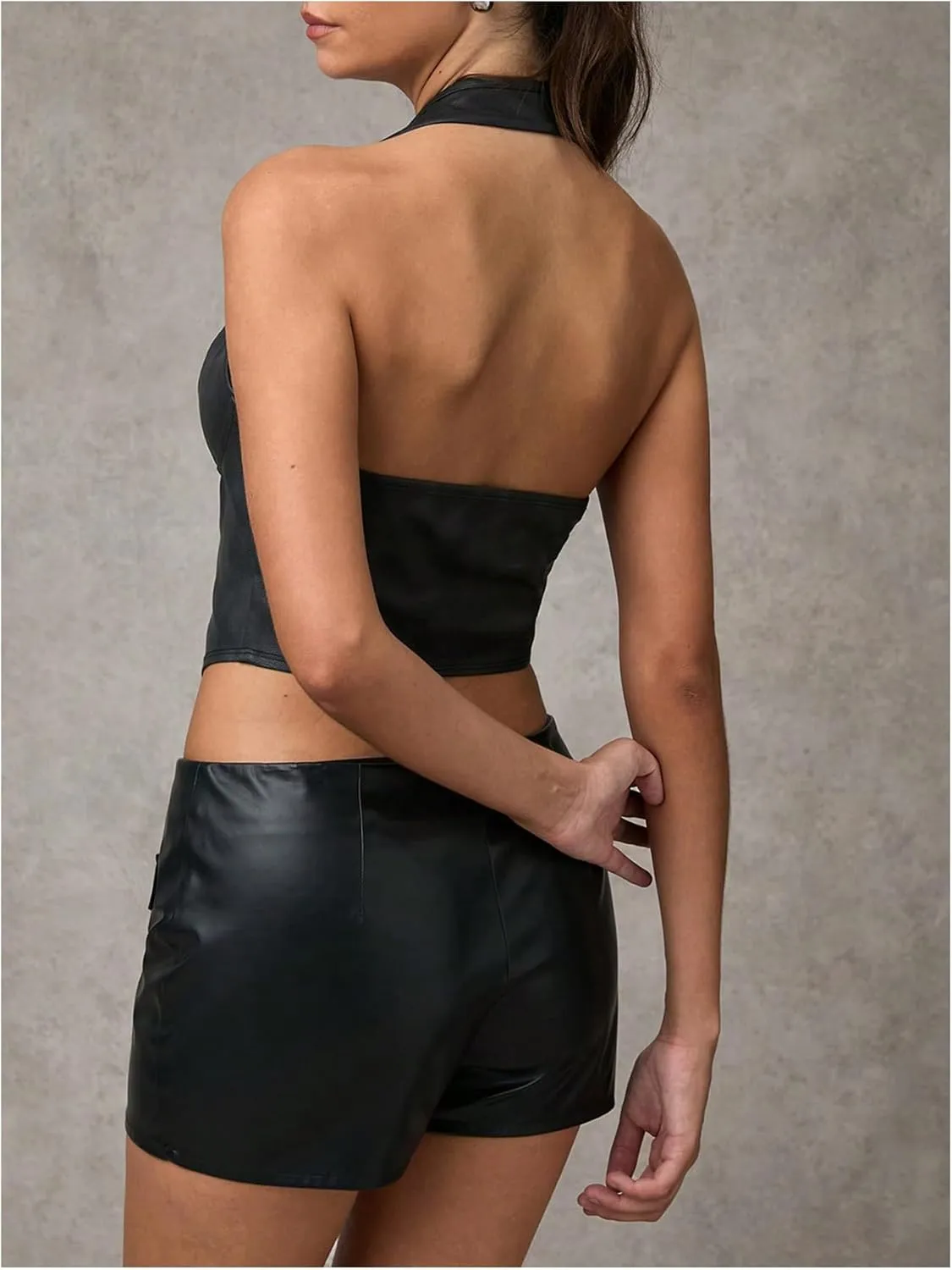 SOLY HUX Women's PU Leather Halter Top Lace Up Sleeveless Backless Y2k Crop Tank Tops