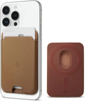 Spigen Magnetic Wallet Card Holder (MagFit) Designed for MagSafe Compatible with iPhone 16/15/14/13/12 Models - PU Brown (2-Cards)