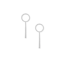 Sterling Silver Easy Elegance! Rhodium Plated CZ Circle with Bar Drop Earrings