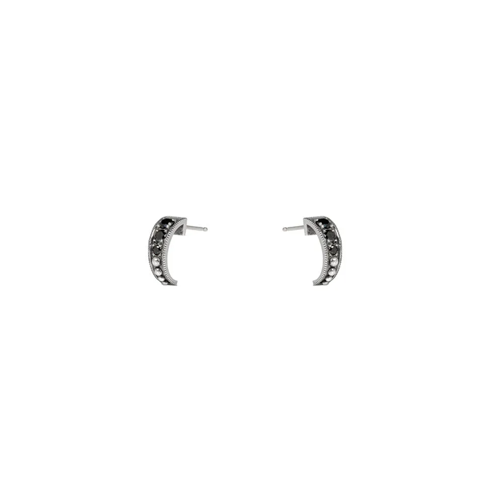 Sterling silver Vintage Finish LACI Half hoop with black diamonds