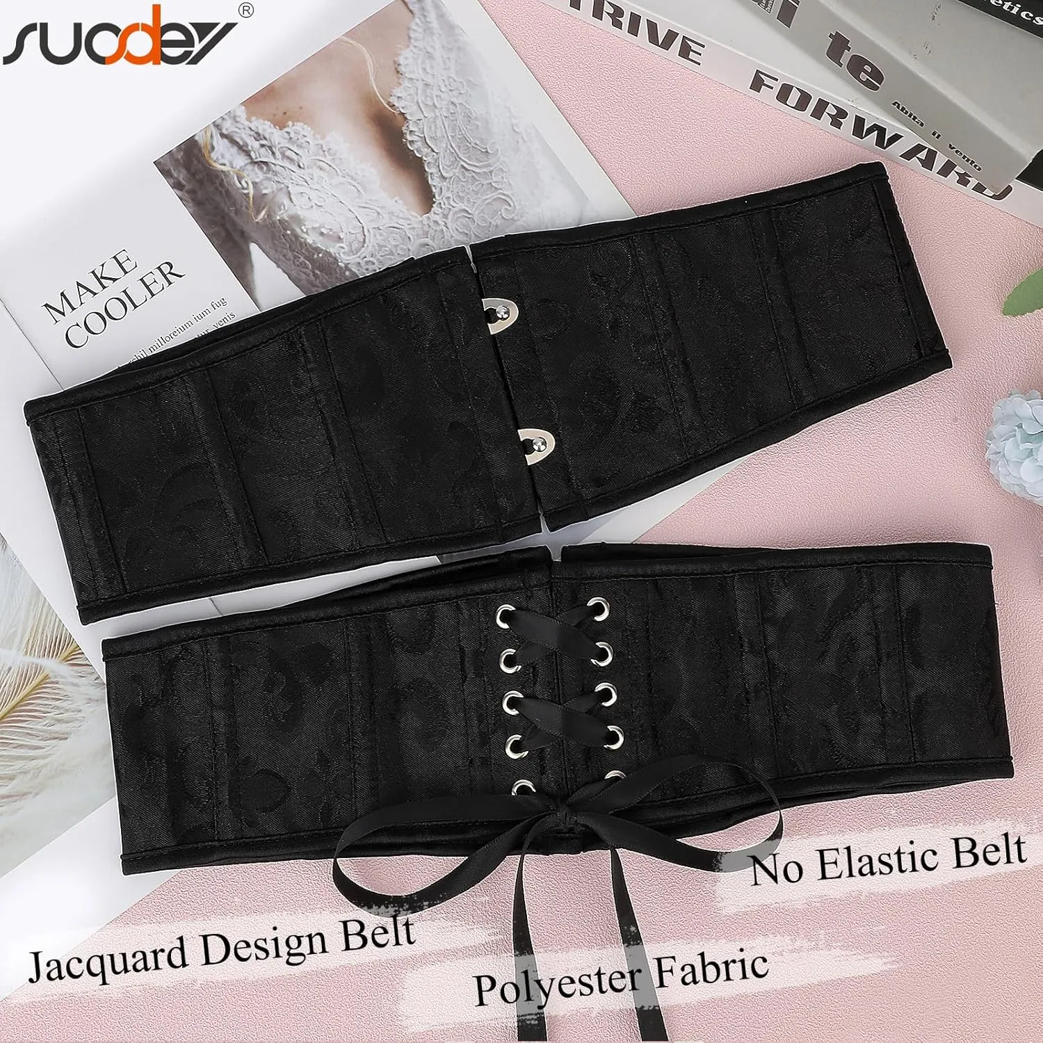 SUOSDEY Kids Jacquard Corset Belt with Soft Bones Girls Teens Pirate Halloween Renaissance Lace-up Black Waist Corset Belt