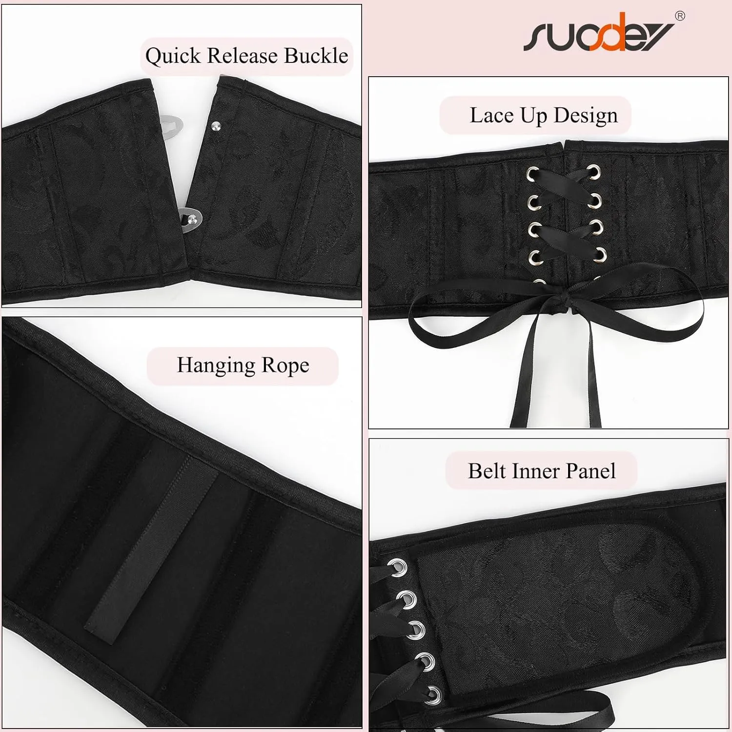 SUOSDEY Kids Jacquard Corset Belt with Soft Bones Girls Teens Pirate Halloween Renaissance Lace-up Black Waist Corset Belt
