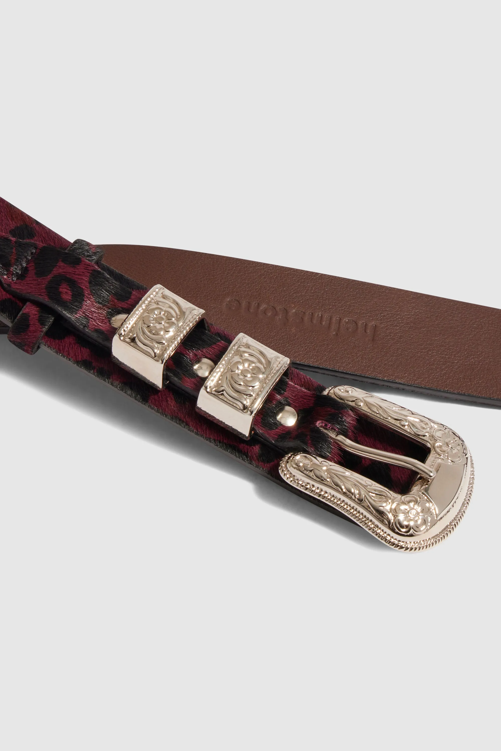 Texan belt in burgundy Leopard leather