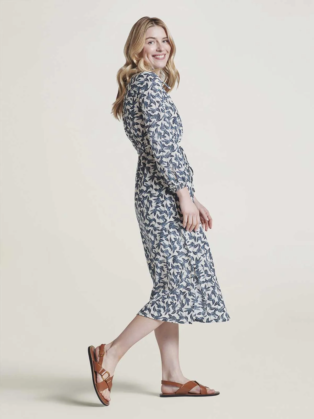 Thackery Organic Cotton Crepe Midi Dress - Navy
