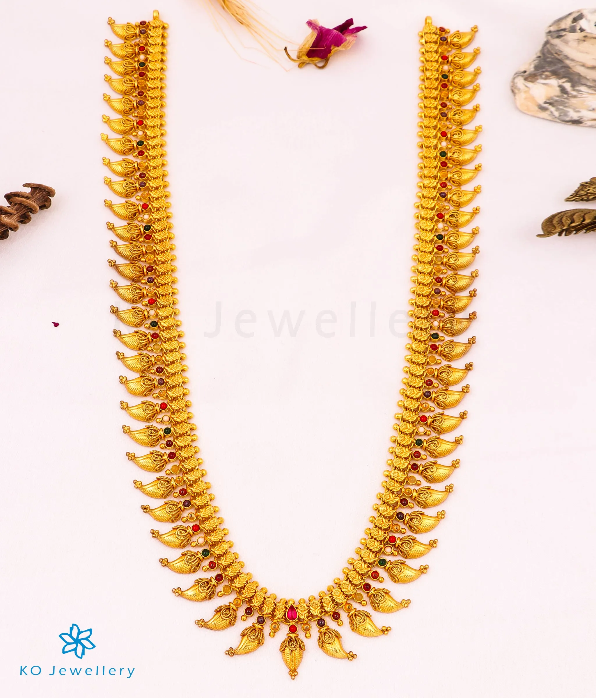 The Ananya Silver Navratna Mango Necklace/Waistbelt