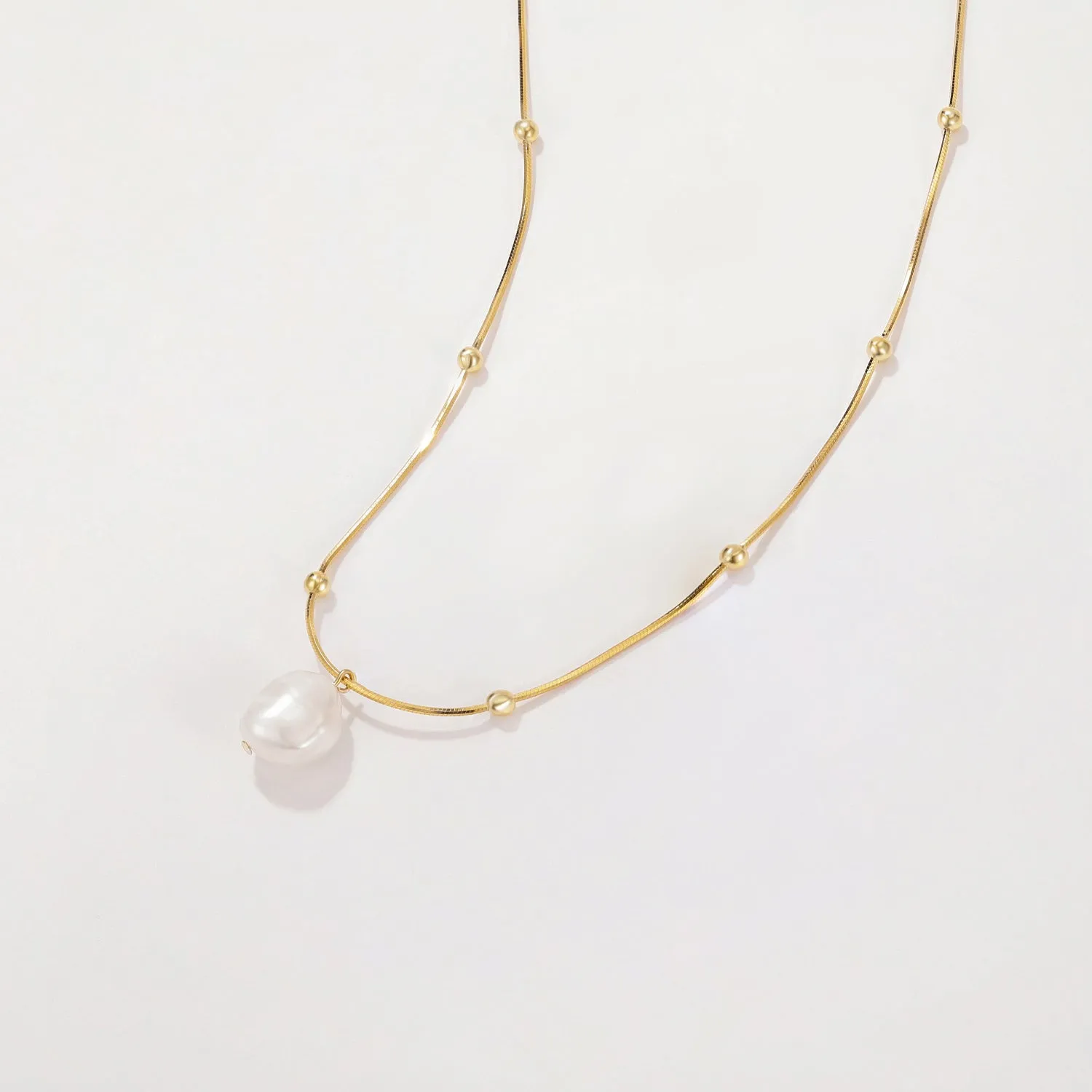 This Baroque Pearl Sterling Silver Bead Chain Necklace