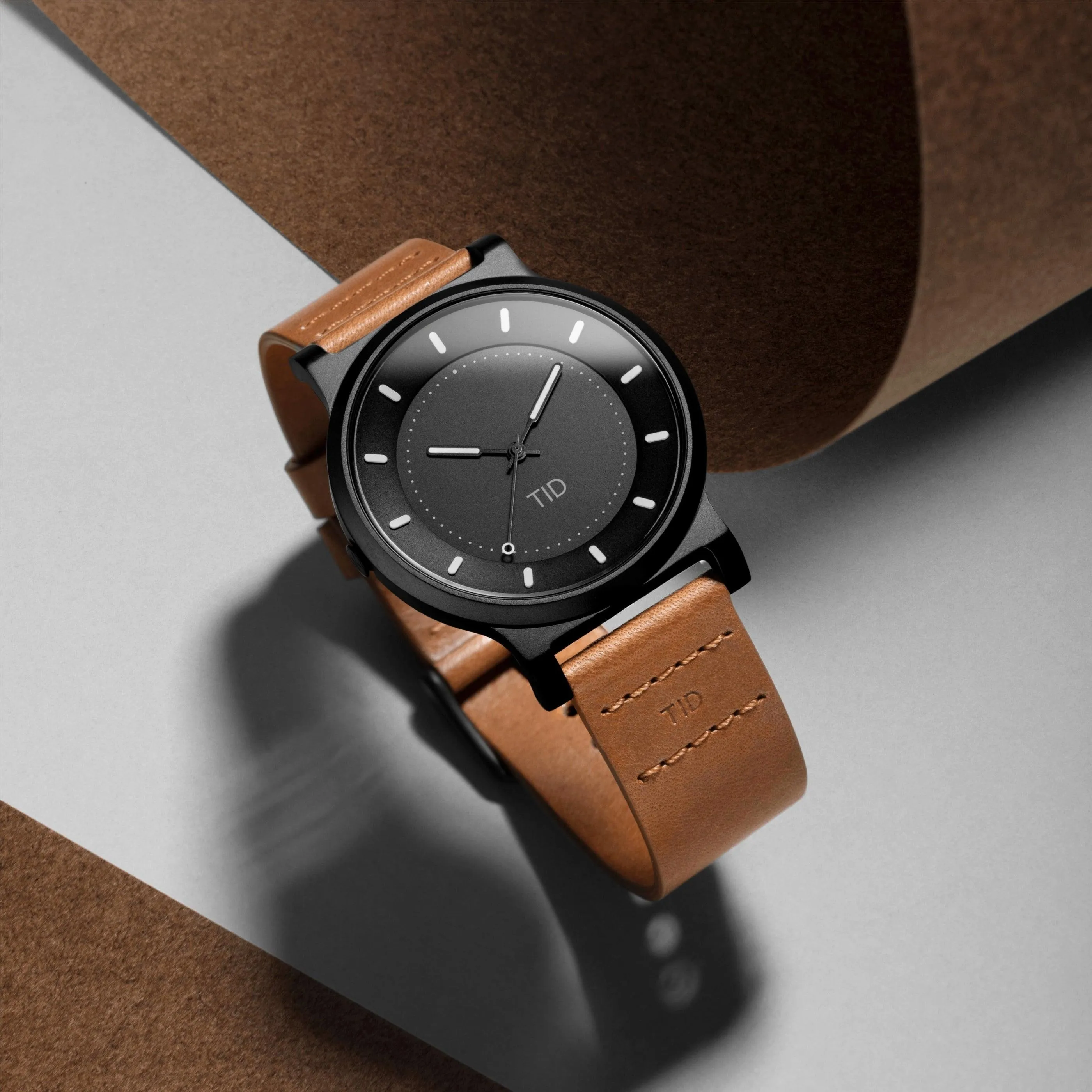 TID No.4 Watch for Men / 40mm Gun Metal Dial / Tan Leather Strap