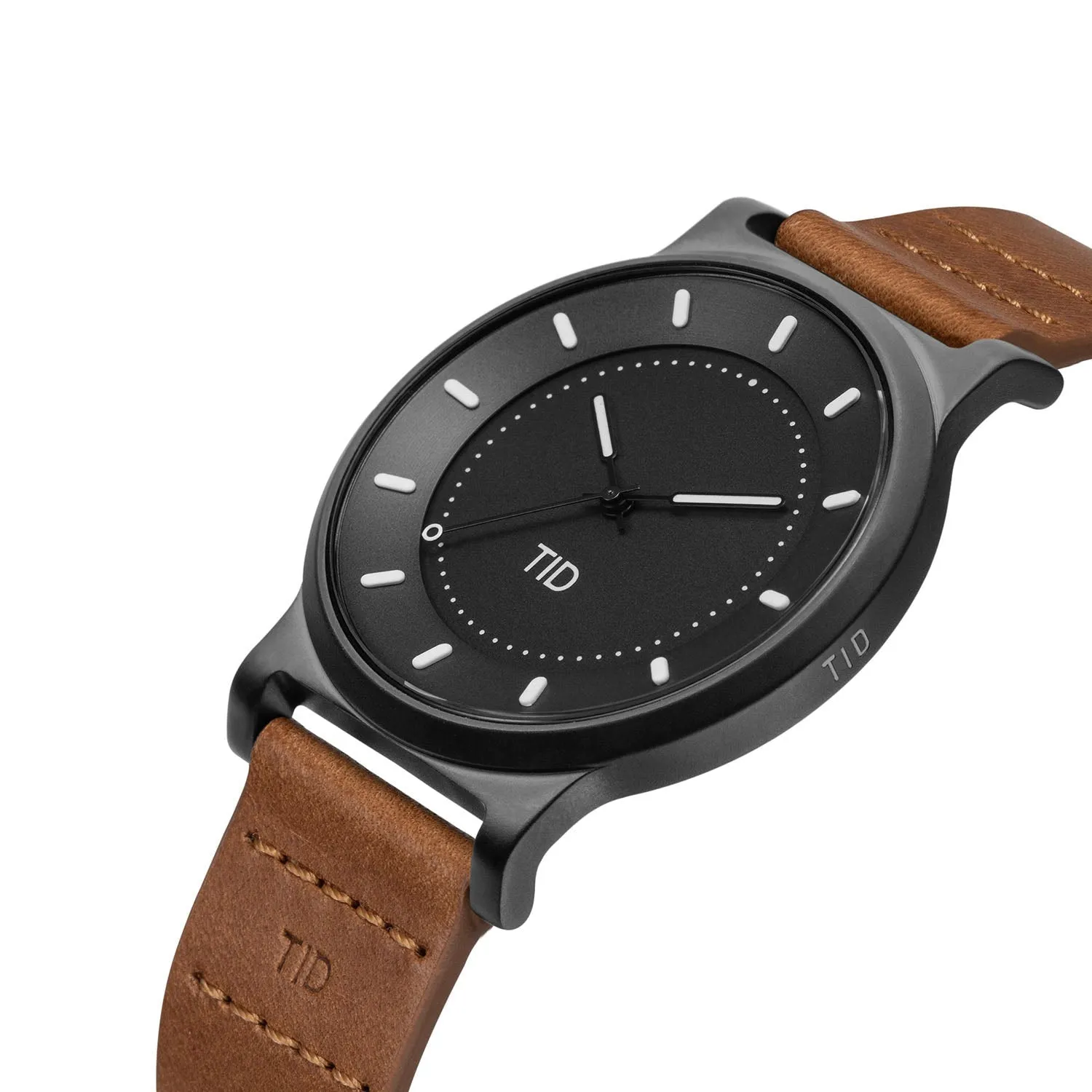 TID No.4 Watch for Men / 40mm Gun Metal Dial / Tan Leather Strap