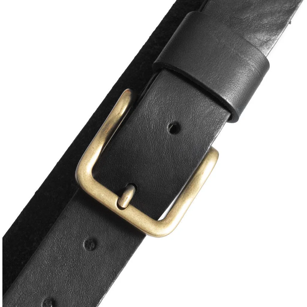Timeless jeans belt in delicious leather quality / 12824 - Black/Brass