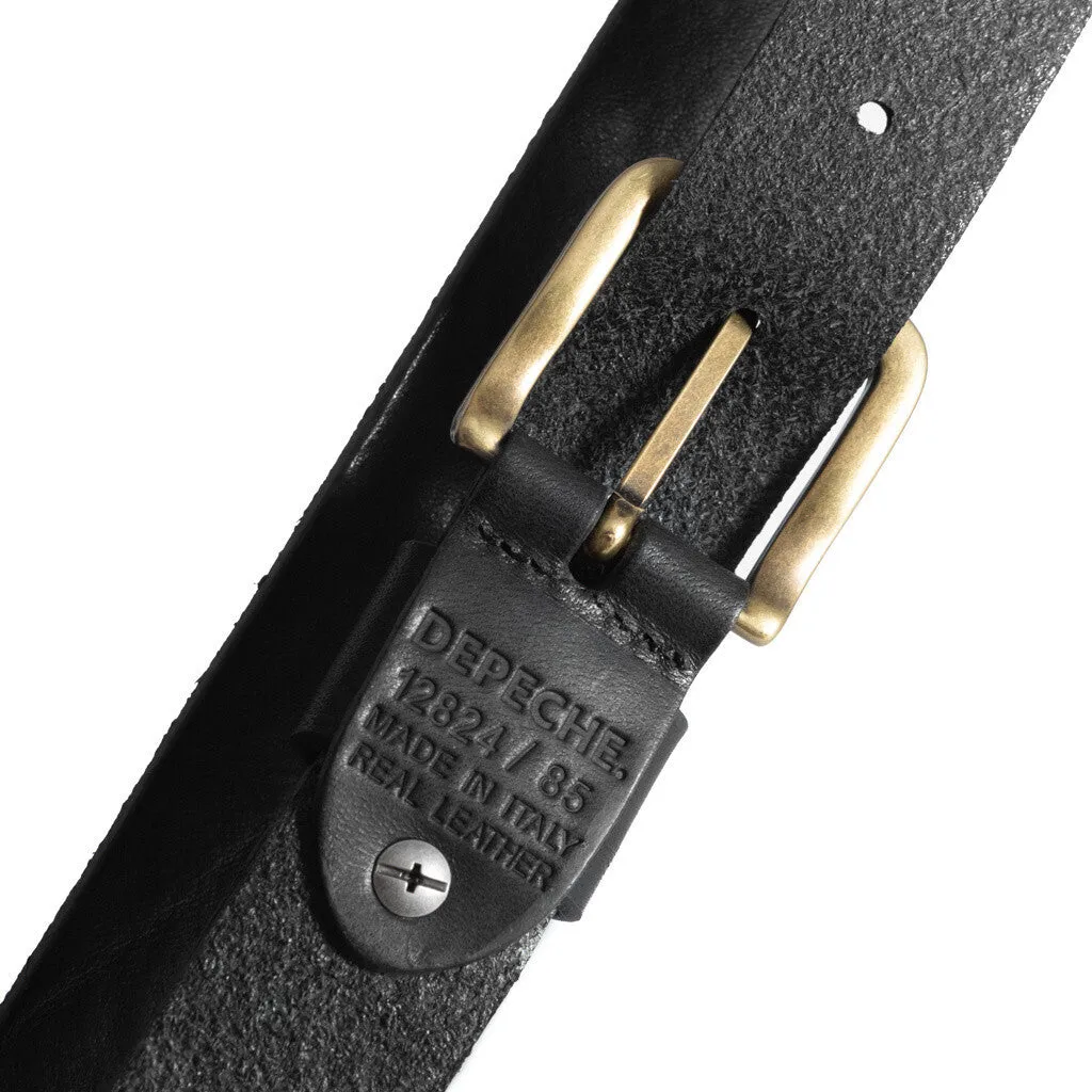 Timeless jeans belt in delicious leather quality / 12824 - Black/Brass