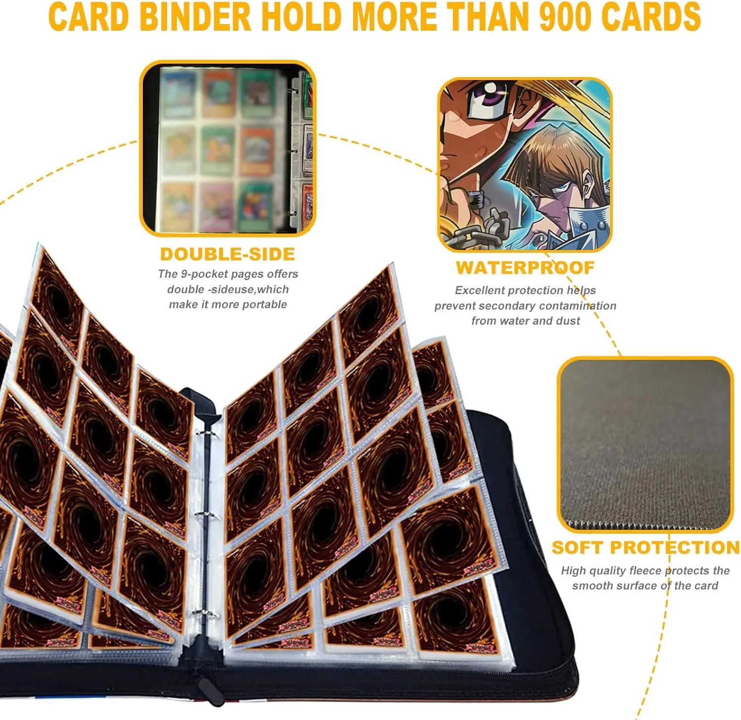 Trading Card Binder Fits 900 Cards Card Collector Album Holder,with 50 Removable Sleeves Toys Gifts for Boys Girls