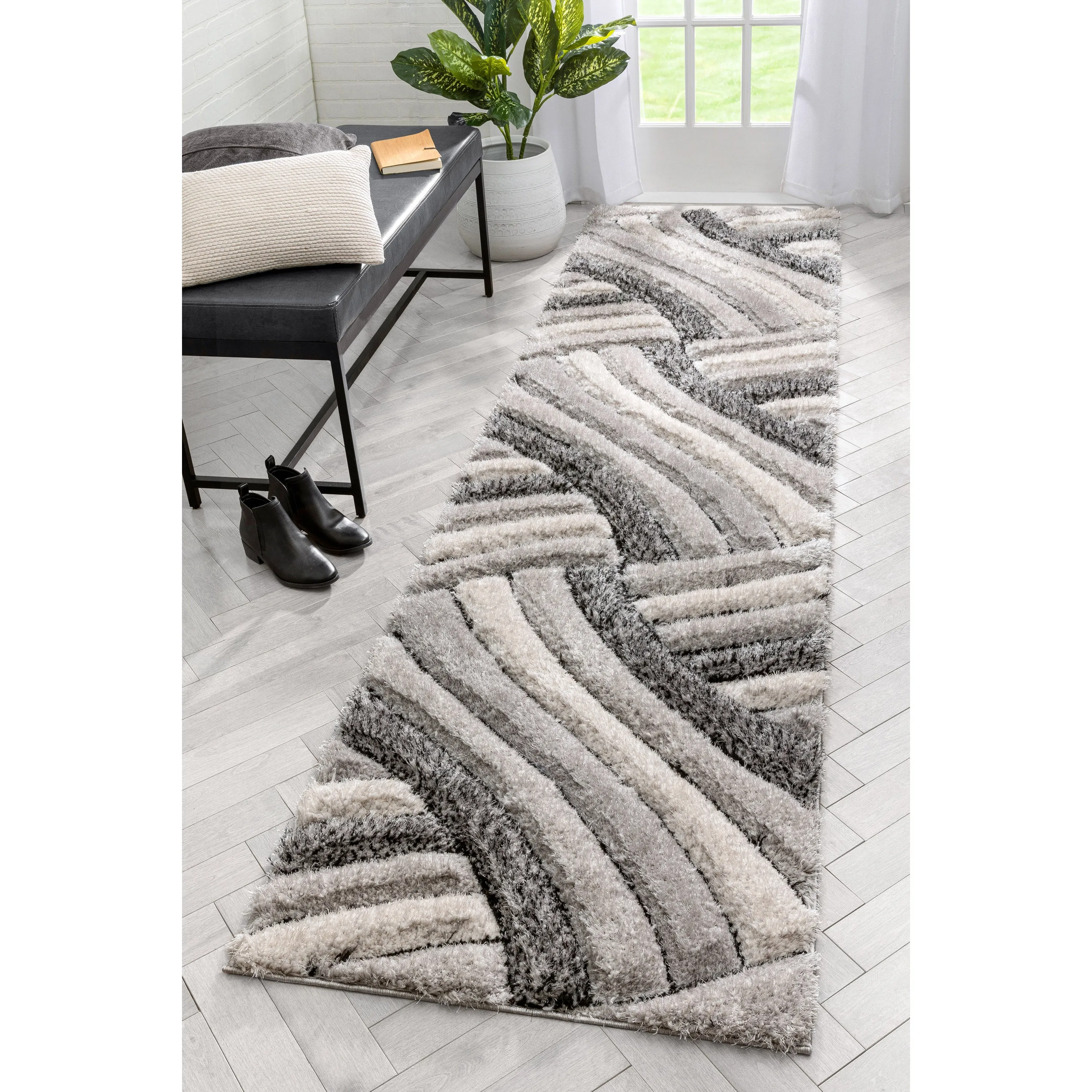 Ucci Grey Modern 3D Textured Shag Rug