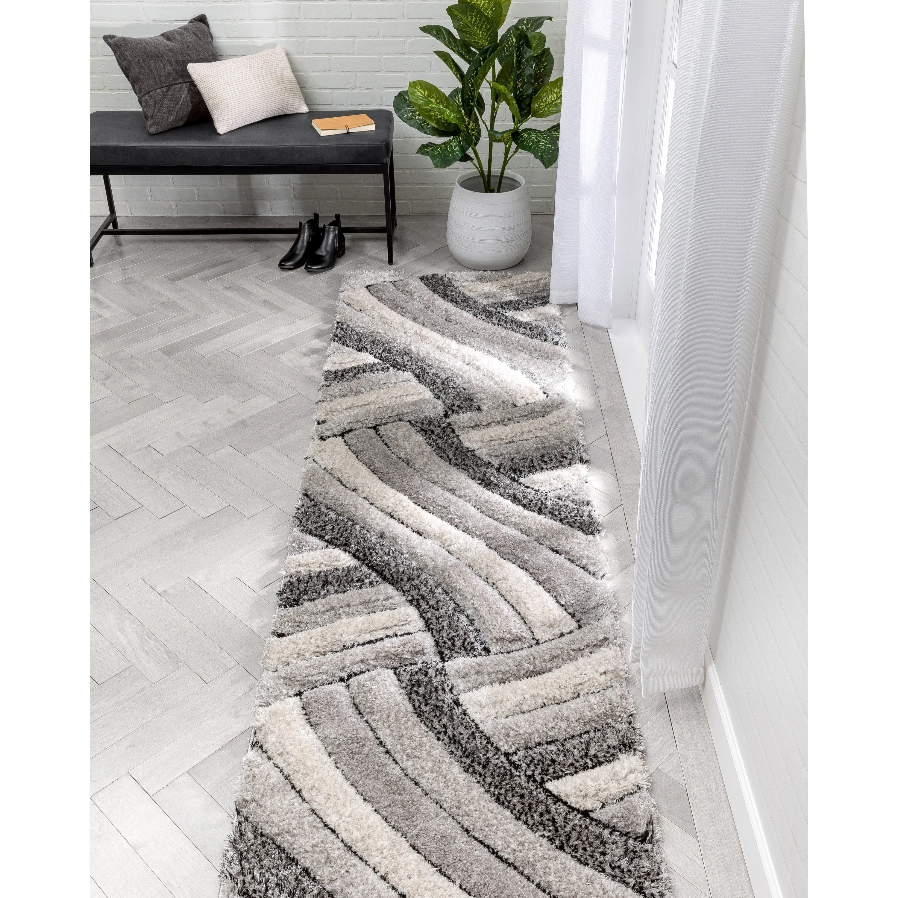 Ucci Grey Modern 3D Textured Shag Rug