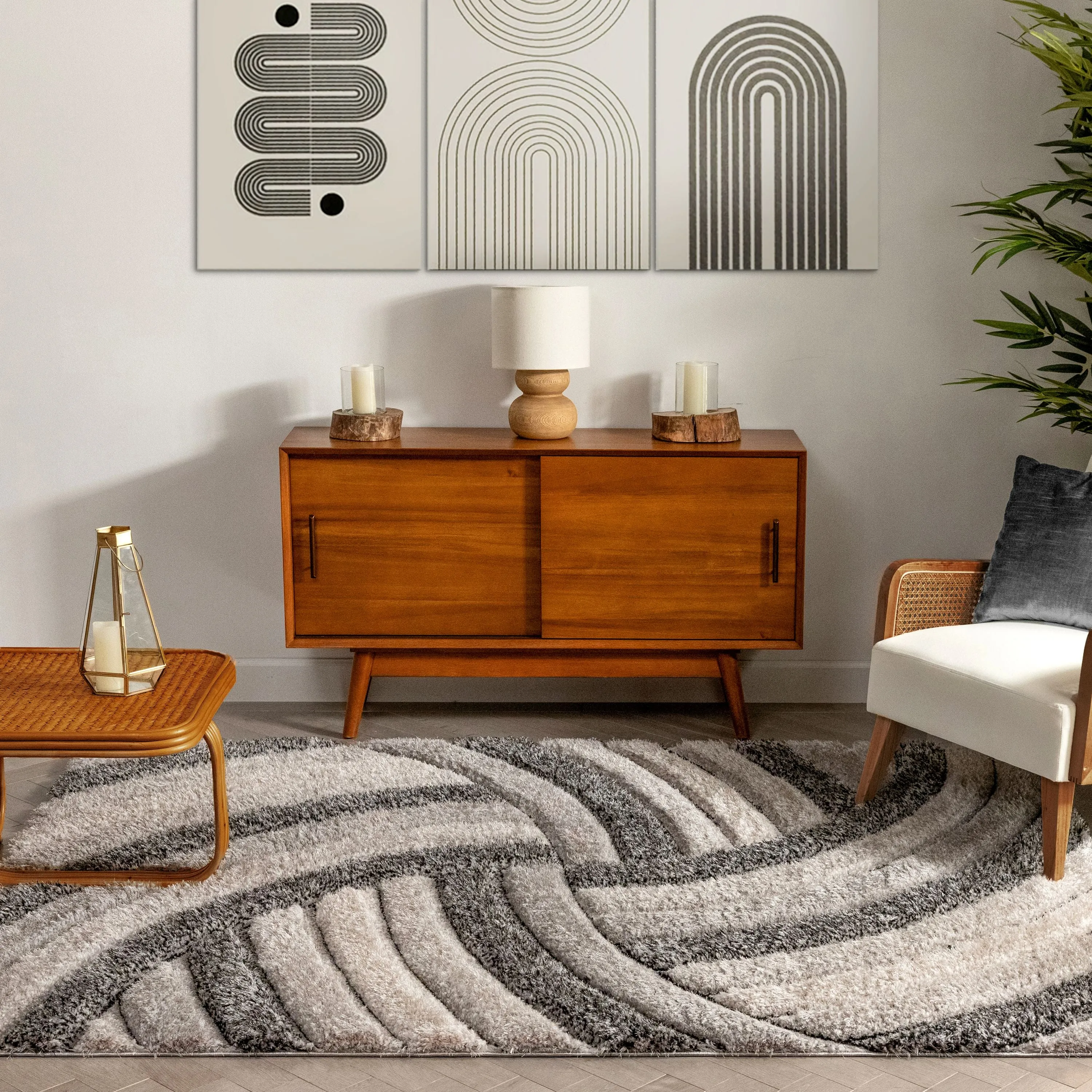 Ucci Grey Modern 3D Textured Shag Rug