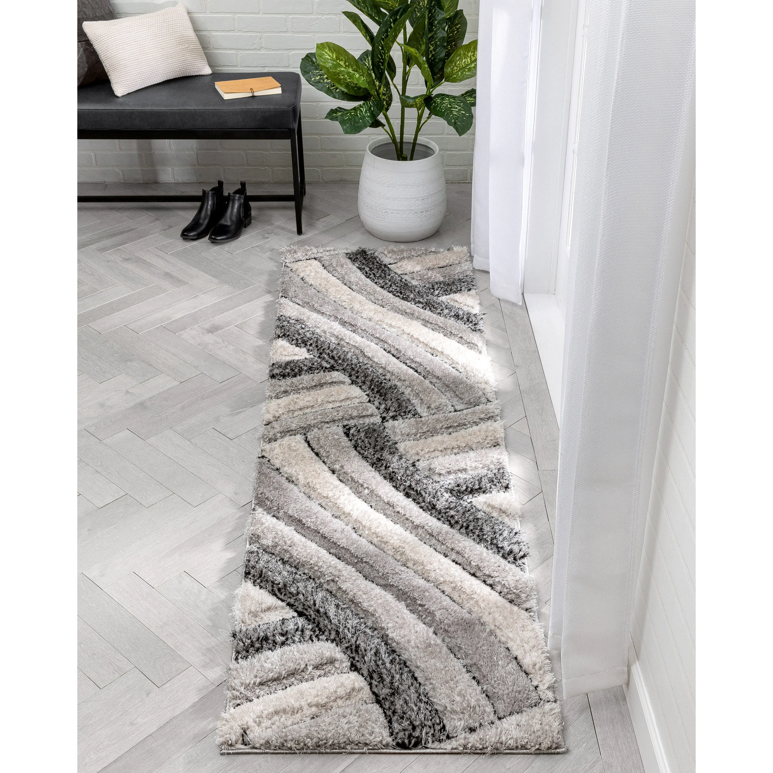 Ucci Grey Modern 3D Textured Shag Rug