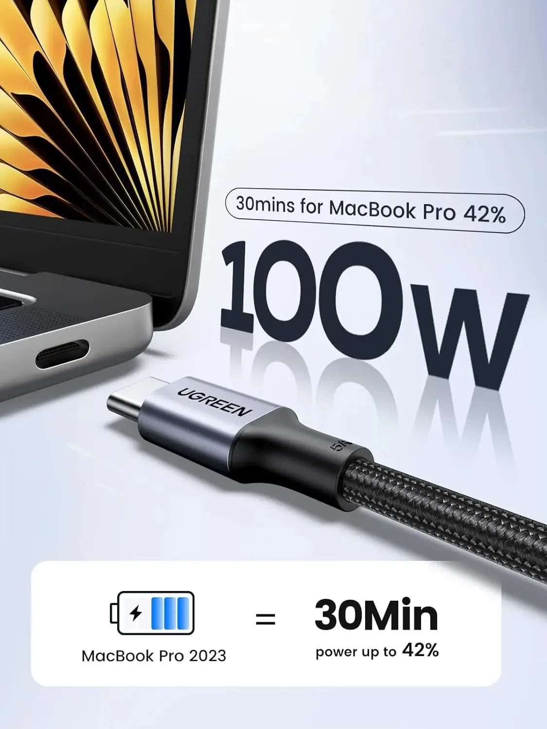 UGREEN 3M USB C to USB C Cable 100W Fast Charge USB C 2.0 5A PD Nylon Braided Compatible for MacBook Pro 2021 iPad Pro Samsung Galaxy S21 S20 Note 20 Dell XPS Pixel (90120)