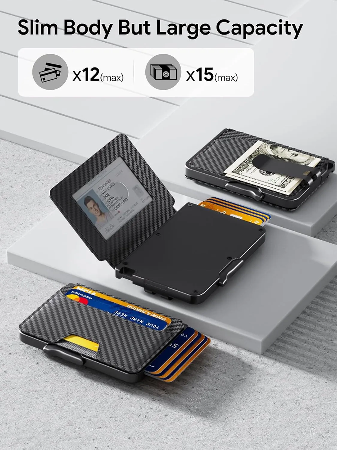 Wallet for Men, Mens Wallet Minimalist Slim Wallet, RFID Blocking Smart Pop Up Wallet with Money Clip & ID Window, Metal Compact Wallet, Aluminum Credit Card Holder Wallet