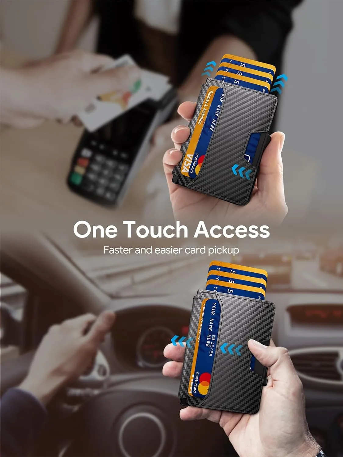 Wallet for Men, Mens Wallet Minimalist Slim Wallet, RFID Blocking Smart Pop Up Wallet with Money Clip & ID Window, Metal Compact Wallet, Aluminum Credit Card Holder Wallet